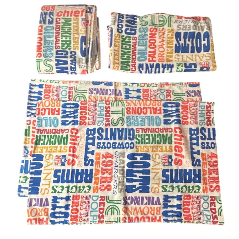 Vintage 90s NFL Sheet Twin Flat Sheets & Pillowcase Retro Football Team Bedding